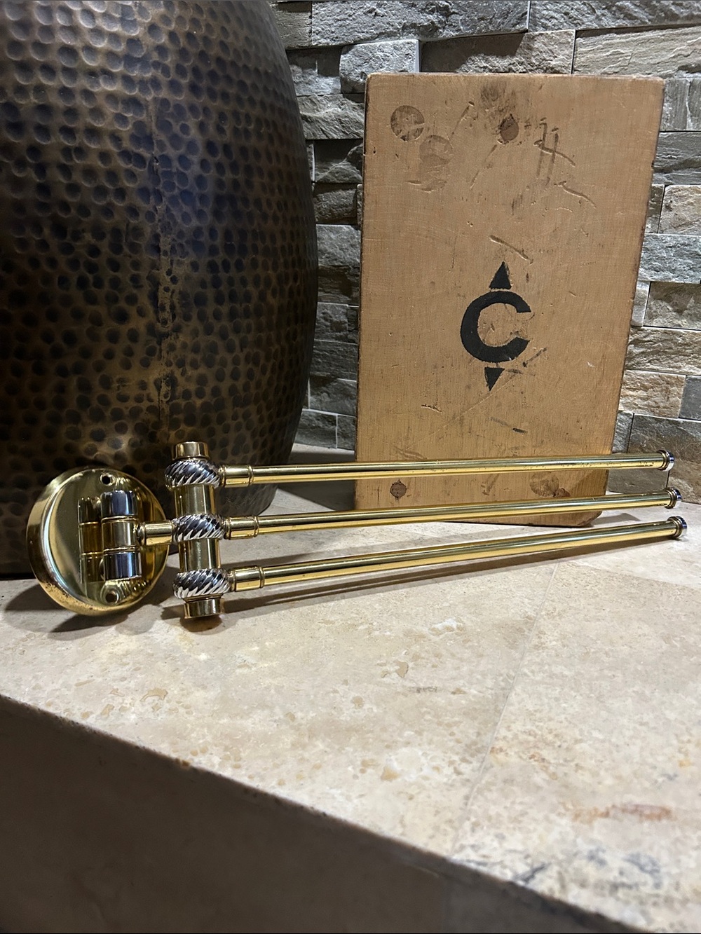Vintage Brass Triple Arm Swing Swivel Towel Bar